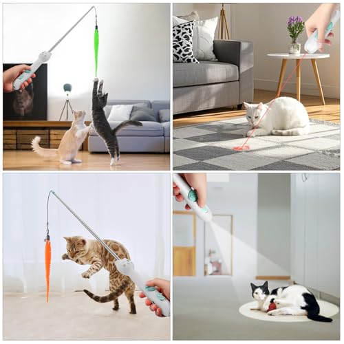 Image of TBTeek Cat Toy, 2in1 Light and 22 inch Retractable Pole with Feather, Rechargeable, 5 Modes, Interactive Wand Toy for Indoor Cat Kitten Dog 3 Refills | with Light and 22 inch Retractable Pole with Feather,Rechargeable,5 Modes, 2in1 Interactive Wand Toy 3 Refills