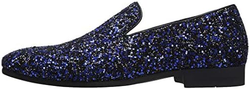 Santimon Mens Slip On Loafer Shoes Metallic Sequins Nightclub Glitter Loafers Luxury Wedding Prom Shoes Blue 12 US | Image 1