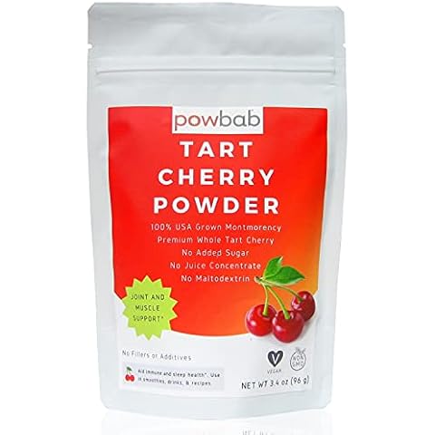 powbab Tart Cherry Powder - 100% USA Grown Montmorency Organic Tart Cherry Ground Bits. No Juice Concentrate, No Fillers as Organic Tart Cherry Extract. Organic Melatonin Sleep, Joint Health (3.4 oz) Cover