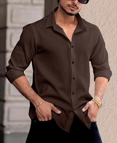Image of Men's Linen Casual Shirt | Long Sleeve Button Down | Textured Design | Regular Fit Summer Wear | Lightweight & Stylish Shirt for Men