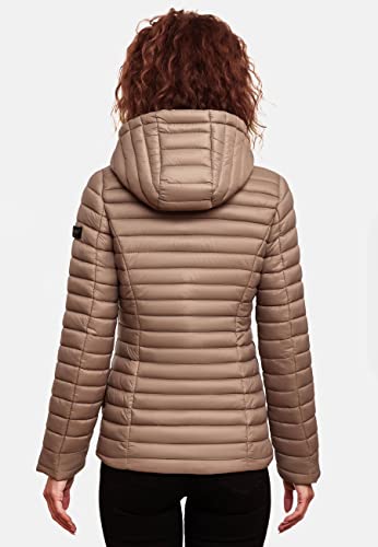 MARIKOO Damen leichte Übergangsjacke Steppjacke mit Kapuze Asraa Taupe Gr. XXL