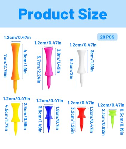 Image of 28 Pcs Golf Tees, Mixed Sizes Plastic Golf Tees, Durable Golf Accessories for Men, Golf Tees for Practice, Golf Kit with Multiple Heights (70mm to 25mm)