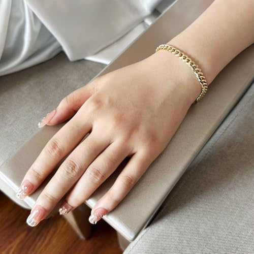 HZMAN 5.5mm Cuban Chain Bracelet for Women - 7.0 Inch Solid Brass Gold Plated Jewelry2