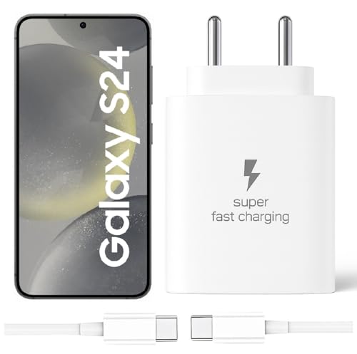 Image of 25W Type-C Charger with Cable Compatible with Samsung-Galaxy S24 5g | Super Fast Charger Adapter for S23 /S24 /S25 /S21Fe /A14 /M17 /M06 /M07 /M05 /F05 /F15 /F06 /M36 /A55 / F17 /A16 /M16 /A56 /A36 /A35 /A34 /A26, White
