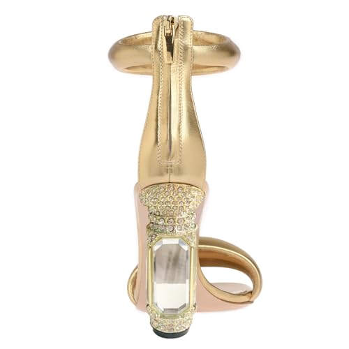 FSJ Women Cute One Strap Heeled Sandals Open Toe Rhinestones Chunky High Heels Back Zipper Summer Party Wedding Evening Dress Pump Shoes Size 4-16 US3