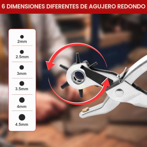 Miniatura 4 de Alicates Perforadores Para Cinturones De Cuero, Perforador De Cuero Herramienta De Perforación Con 6 Tamaños 2 4,5 Mm Para Cuero Papel Tela Correas De Reloj Bolsos Y Artesanía