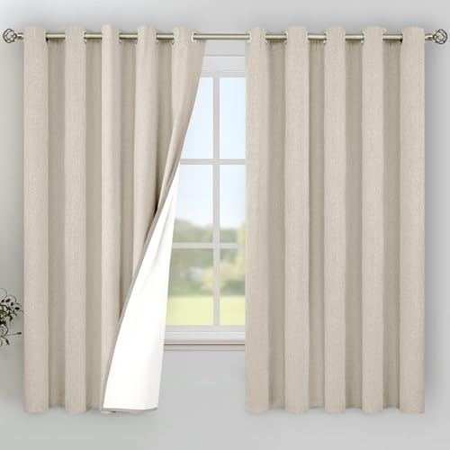 Image of YoungsTex Oatmeal Linen 100% Blackout Curtains 63 Inch Length for Bedroom, Room Darkening Thermal Insulated Drapes Extra Wide with Grommet Blinds for Short Living Room, 2 Panels, 60 X 63 Inch