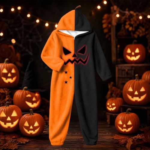 Onesie for Women Jack O Lantern Halloween Pajamas Hooded Zipper Jumpsuit - image 3