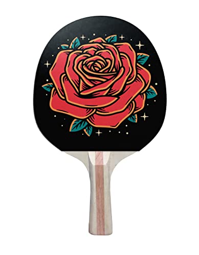 TigerTail Sports Red Rose Colorful Design Ping Pong Paddle, Premium 5 Ply Table Tennis Racket (Red on Back)