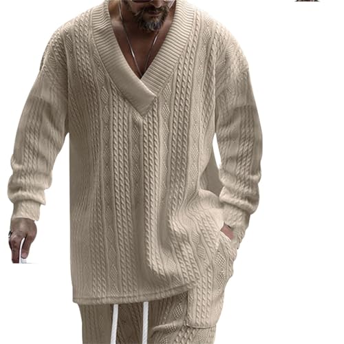 Men's Winter V-Neck Warm Solid Color Long-Sleeved Sweater, Casual Fashion Street Pullover4