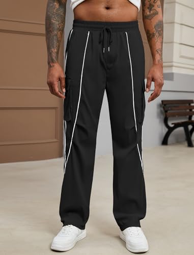 ZAFUL Men's Cargo Joggers Tapered Y2K Contrast Piping Elastic Waist Drawstring Sweatpants with Multi Pockets2