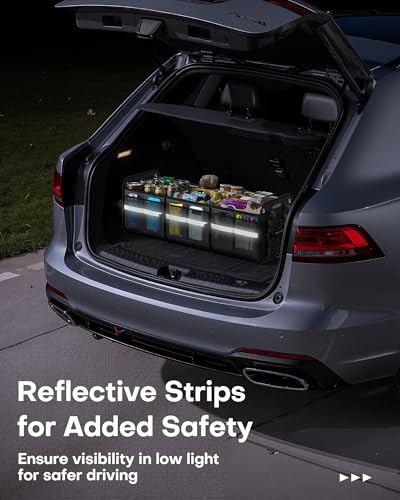 HOTOR Trunk Organizer for SUV – Car Storage Box with Reflective Strips, Collapsible Car Organizer with Large Capacity, Essential Car Accessories for Truck, Van & Sedan, Black, 33.1\" x 13.0\" x 12.0\" - Thumbnail 3