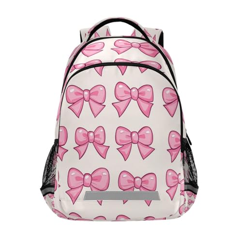 Dussdil Pink Bow Bows (2) Kids Backpack School Backpacks for Boys Girls, 16 Inch Casual Book Bag Daypack Back Pack Double Zipper Travel Bags