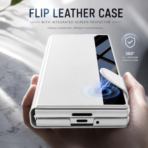 Image of TechTrendz Case for Samsung Galaxy Z Fold 8 Ultra Stand Case with Pen Slot, Flip Electroplated Shockproof Glass Hybrid Leather Flip Cover for Z Fold 8 Ultra Back Cover [Pen Not Included] (Silver)