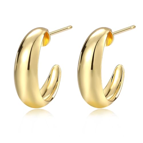 Image of Shining Diva Fashion Anti Tarnish Jewellery Celebrity Inspired 14k Real Gold Plated Simple Plain Link Chain Chunky Huggie Hoop Trendy Stylish Copper Earrings for Women Girls