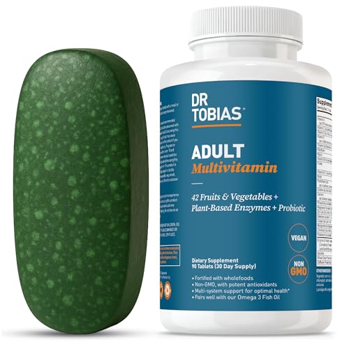 Dr. Tobias Adult Multivitamin for Women & Men, Immune Supporting Vitamins from 42 Fruits, Vegetables, Plus Probiotics, Vegan Multivitamins for Men & Women, Non-GMO, 90 Tablets, 30 Servings