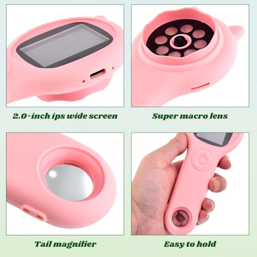 Image of Mini Pocket Handheld Microscope, Portable Magnifying Glass 500x, Pocket Loupe with 2 inch Screen(Pink)