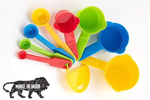 DEVOTION Measuring Cup & Spoon 8 Pcs Teaspoon Tablespoon Set Baking Tool,Food Grade Plastic Kitchen Tool | Multi-Color | Set of 1 |