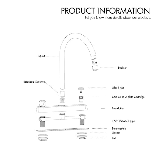 Solvex 2 Handle Kitchen Sink Faucet, High Arc 360 Swivel Stainless Steel Pipe 3 Hole Kitchen Faucet, Commercial Modern Chrome Kitchen Sink Faucet, Sp-80079 #TOP6