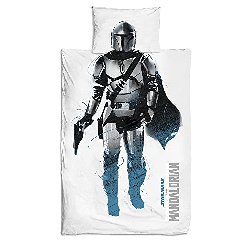CnA Stores Star Wars The Mandalorian Single Duvet Cover Set Poly Cotton Reversible Bedding (Grey) (mnda1)