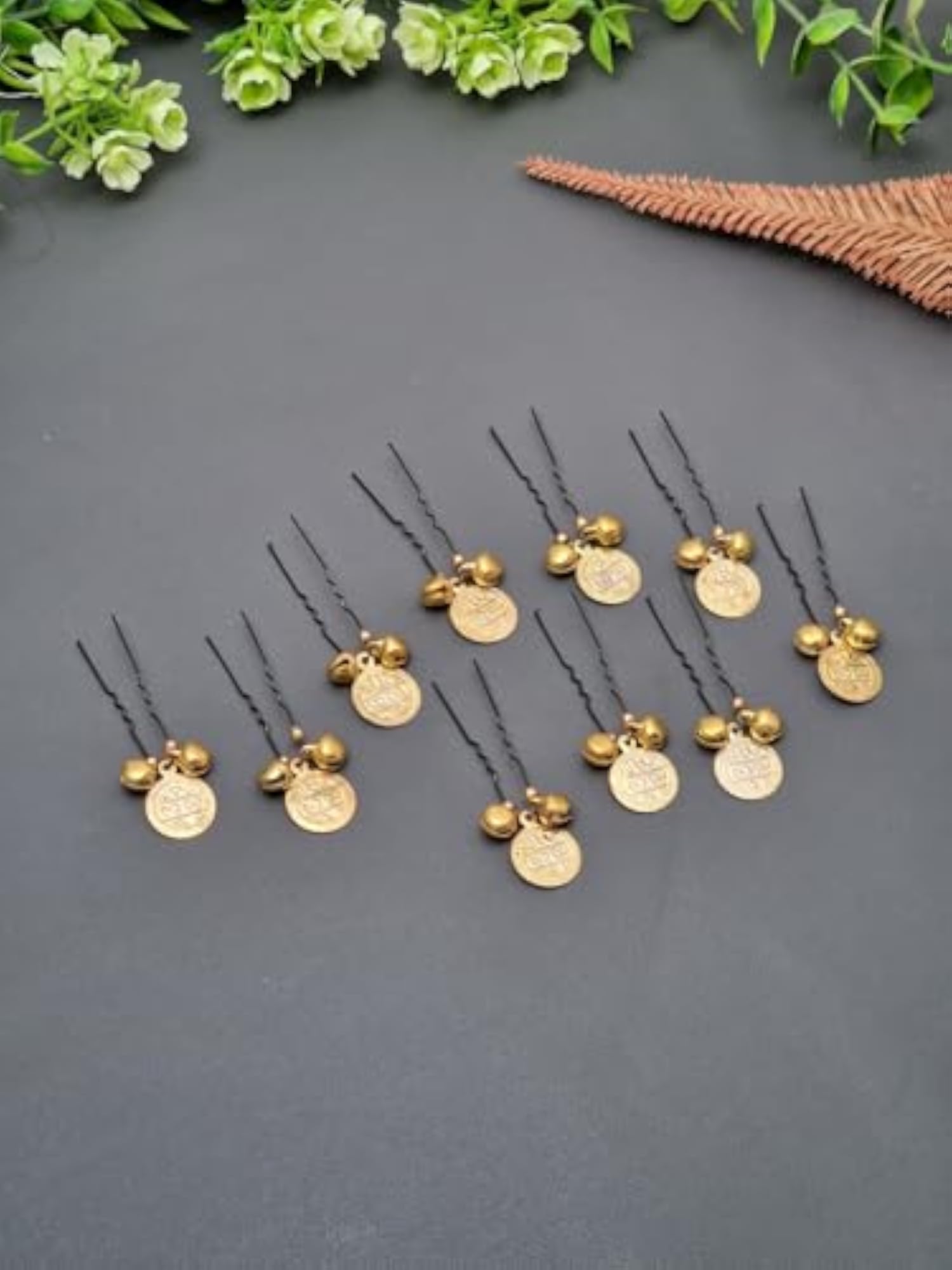 Decorative Hair Pins with Gold Coin and Bells