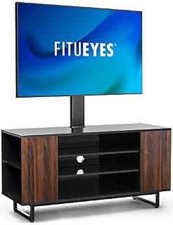FITUEYES Wooden TV Stand Cabinet with Swivel Bracket for 32 - 70 Inch Flat Curved TV Tall Cantilever TV Stand with Open Removable Shelves Height Adjustable Black and Walnut Hold 40kgs