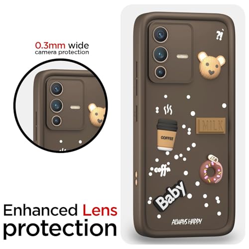 Image of Bintage Ball Bear| Donut| Milk Cake| Baby| Coffee Rubber Case Camera Protection Back Cover Compatible for Vivo V23 Pro 5G (6.56 inch) - Brown