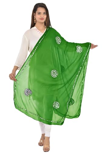 Image of YOUTHQUAKE Plastic Mirror Work Embroidered Chiffon Dupatta for Women & Girls