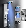 ROVOGO Shower Panel Tower System with Led Lights, 2-Setting Shower Head, Body Jets, Handheld and Tub Spout, Stainless Steel Shower Column with Mixer Valve, 46.5", Brushed