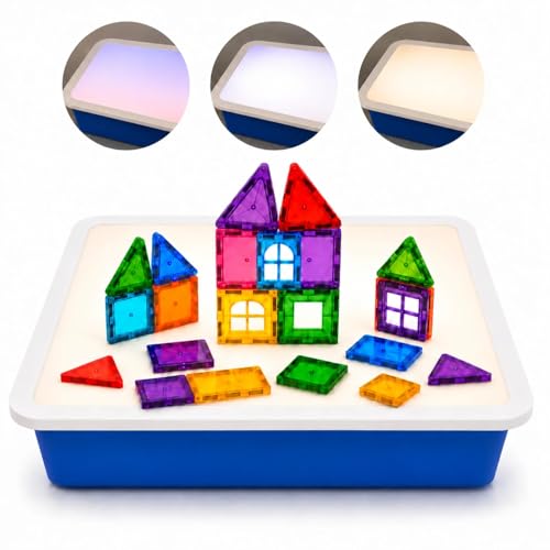 LED Light Up Table for Kids, Shine Bright Light Box with 10 Levels & 3 Color Modes, Portable Dimmable Box for Tracing, Magna-Tiles, Art & Education, Fits IKEA Flisat Table, Home & Classroom(16" Blue)