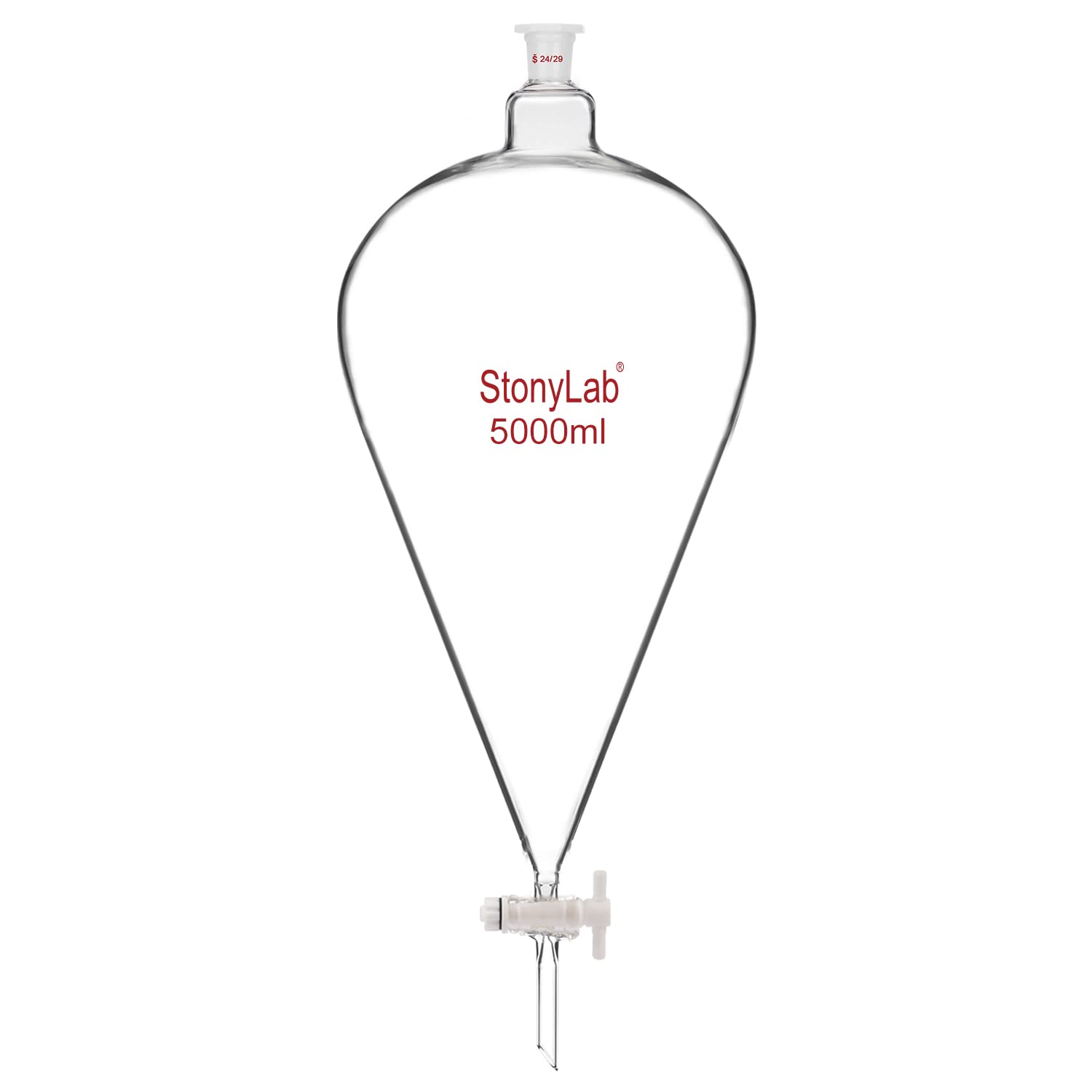 stonylab Borosilicate Glass 5000 ml Heavy Wall Conical Separatory Funnel with 24/29 Joints and PTFE Stopcock, 5000 ml