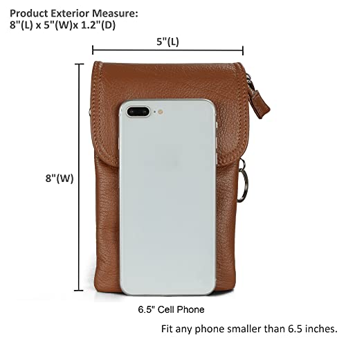 befen Genuine Leather Phone Bag, Crossbody Cellphone Purse Wallet, Small Cross Body Phone Bag for Women Mini Shoulder Bags with Long Strap and Key Ring - Fit 8 Plus or Phone Less 6.5 Inch