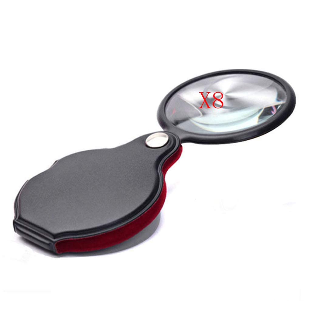 ESNY 3 Packung 8X Kleines Taschenleitungsglas,Mini Falt Vergrößerungslinsen Mit Rotierender Schützender Lederscheide Für Senioren Lesen,Inspektion,Kinder Für Erkundungen Black