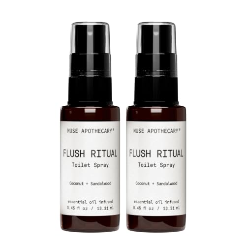 Image of Muse Apothecary Flush Ritual - Aromatic & Refreshing Toilet Spray, Use Before You Go, Infused with Natural Essential Oils - Coconut + Sandalwood - Travel Size Mini Collection, 0.45 oz, 2 Pack