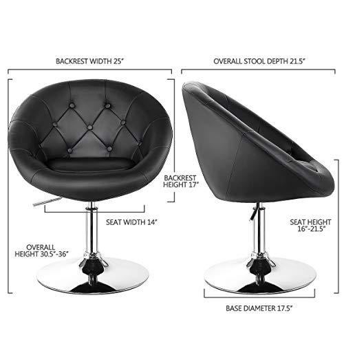 Costway Vanity Chair, Contemporary Height Adjustable Makeup Chair With Chrome Frame, Tufted Round-Back, Modern Swivel Accent Chair For Lounge, Pub, Bar, Black #TOP3