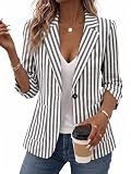 Mina Self Striped Linen Blazer Jackets for Women 2026 Summer Black and White Ladies Lightweight Business Casual Fitted Petite Dressy Trendy Work Office Women's Blazers & Suit Jackets XZ222-HBTW L