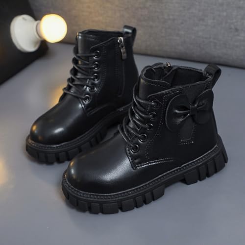 Boys Girls Ankle Boots Lace up Waterproof Combat Boot with Side Zipper Cute Bowknot Short Booties2