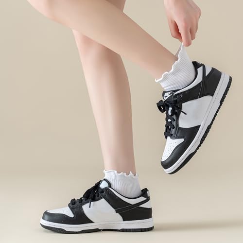 Image of Mcool Mary Womens Ankle Ruffle Socks Casual Cotton Frilly Breathable Cute Knit Lettuce Trim No Show Socks 6 Pack
