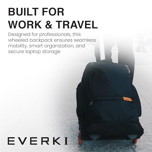 EVERKI 123 Wheeled Laptop Backpack - For 15.6” Laptop & 16” MacBook, Rolling Back Pack for Men & Women, Carry On Travel Backpack with Replaceable Wheels, Rolling Work Bag for Business Professional2