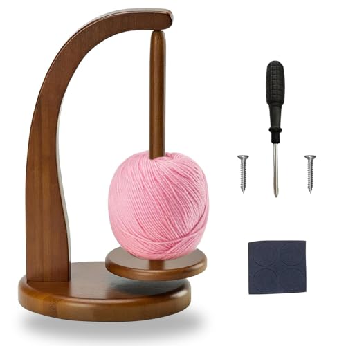 Dérouleur de Laine, Porte Pelote de Laine, Dévidoir Yarn Rotatif en Bois, Un Seul Axe Support Magnétique pour Bobine de Fil, avec Accessoires de Montage,...