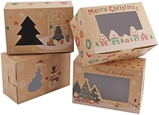 Christmas Cookie Boxes,8 Pcs Paper Gift Treat Candy Boxes for Christmas Santa Claus Snowman Goodie Boxes Wedding Favor Party Dessert Cookie Packaging Christmas Favor