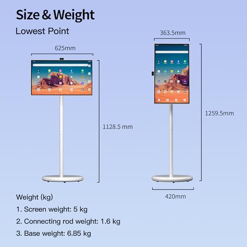 تلفزيون ذكي محمول 27 بوصة، شاشة تعمل باللمس 1080 بكسل بنظام اندرويد على عجلات كاميرا 8 ميجابكسل بطارية 4-6 ساعات تخزين 6+128 جيجابايت شاشة قابلة للدوران للمنزل/ المكتب/ الهواء الطلق عربي وجوجل بلاي