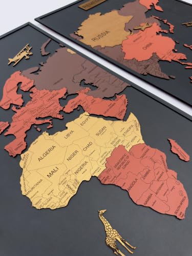Image of Elk 3D Wooden World Map Wall Decor Art Frame 7mm Thick 165CM