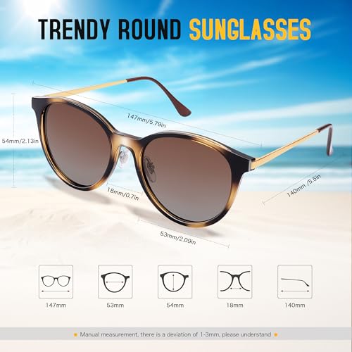 Bouryo Polarized Sunglasses for Women Men - Vintage Round Sun Glasses - Lightweight Metal Fashion Shades3
