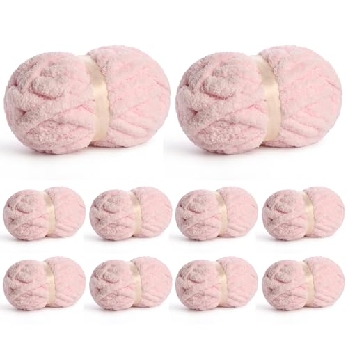 Image of 10 Pack of Jumbo Chunky Yarn for Hand Knitting,10# Super Bulky-Fluffy Chenille Yarn, 220 yds /70.5 oz Soft Thick Yarn for Crocheting Chunky Knit Throw Blankets.(Pink)