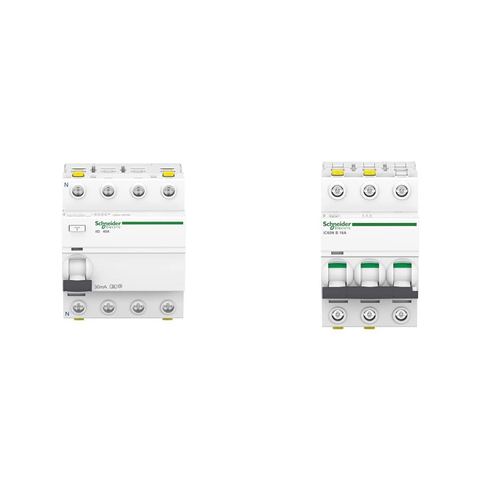 Schneider Electric FI-Schutzschalter ACTI9 IID 4P 40A 30mA Typ A & Leitungsschutzschalter ACTI9 IC60N 3P 16A B