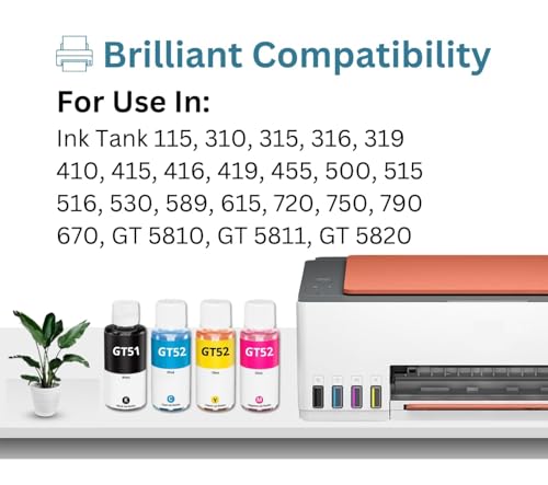 Image of ASV GT51 Refill Ink Bottle Compatible for Ink Tank Printers 115, 310, 315, 319, 410, 415, 416, 419, 455, 500, 515, 530, 615, GT 5810, GT 5811, GT 5820 (Black - 2 pcs) (90ml Each)