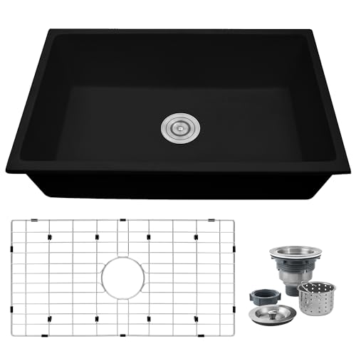 Rhbamoa Black Undermount Kitchen Sink,32 Inch Matte Black Granite Composite