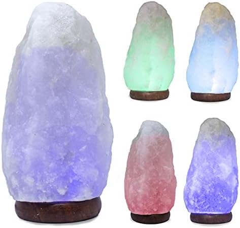 LED White-Color Changing Pure Himalayan Salt Lamp 7 Inches Tall with USB Adaptor and Wooden Base Himalite Carnival of Lights