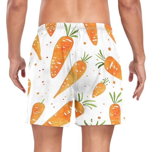 2 in 1 Mens Orange Carrots Swim Trunks 4.7 Inch Swim Shorts Swim Suits Board Shorts（190）3
